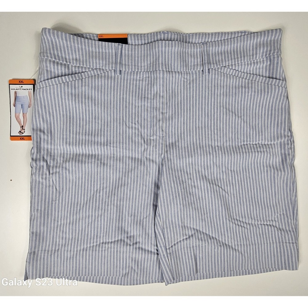 Hilary Radley Bermuda Shorts XXL 18 Light Blue White Pinstripe XXL NWT Pockets